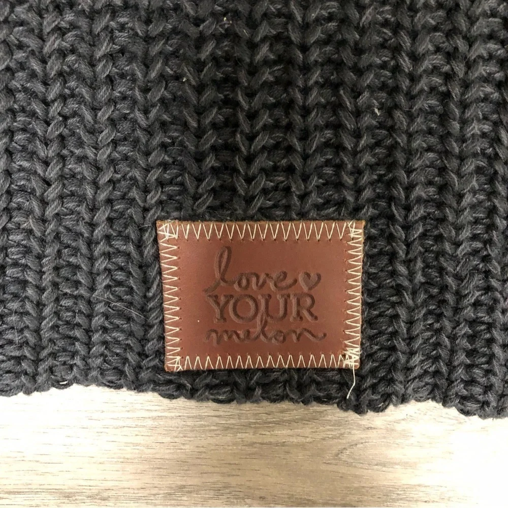 Love Your Melon Gray Chunky Hand Knit Beanie Hat 100% Cotton Made in USA 🇺🇸
